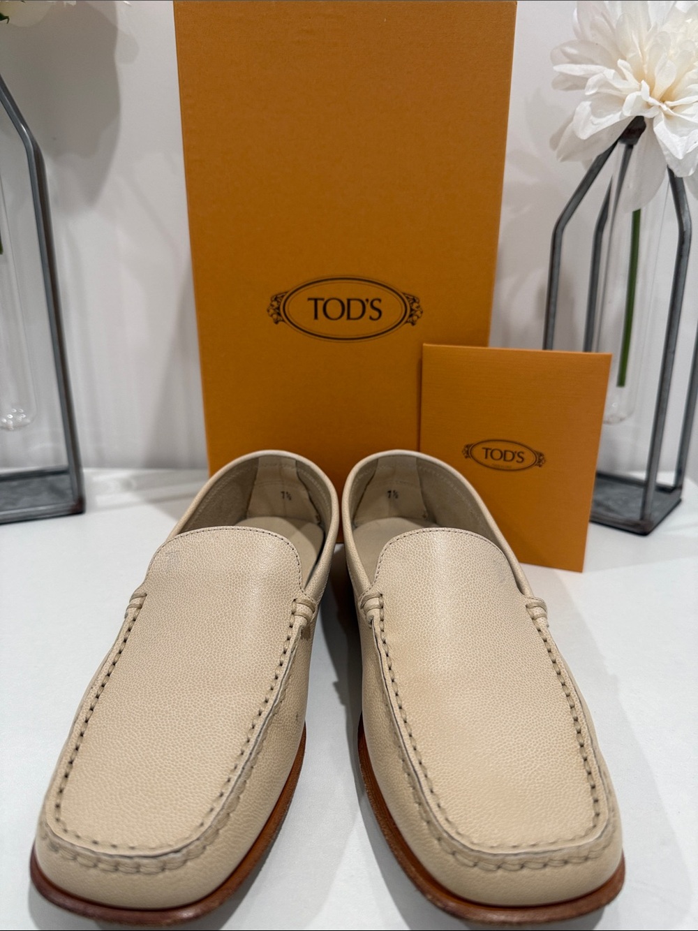 TOD'S Cream Leather Slip-On Moccasins